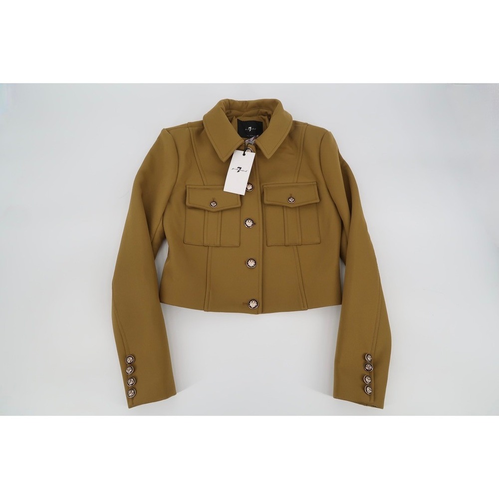 7 For All Mankind Military Cropped Jacket Women XS Camel Crest Button 82398 NEW